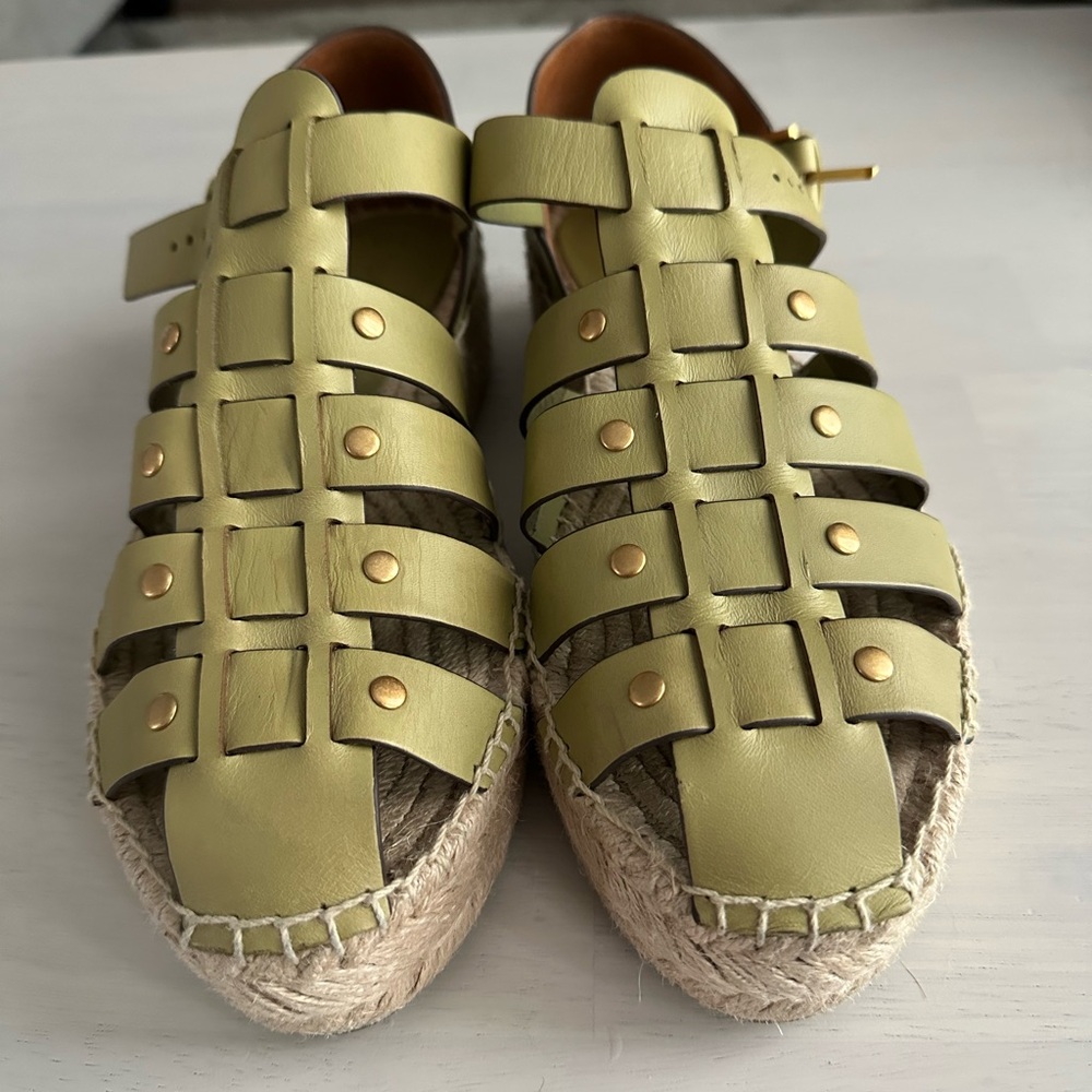 Tory Burch Pistachio Green Leather Espadrilles, Size 8.5, Worn Once, Gorgeous!